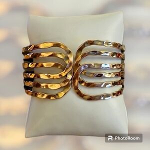 VTG Hammered Brass Cutout Chunky Wide Castlecore Clamper Cuff Arm Bracelet